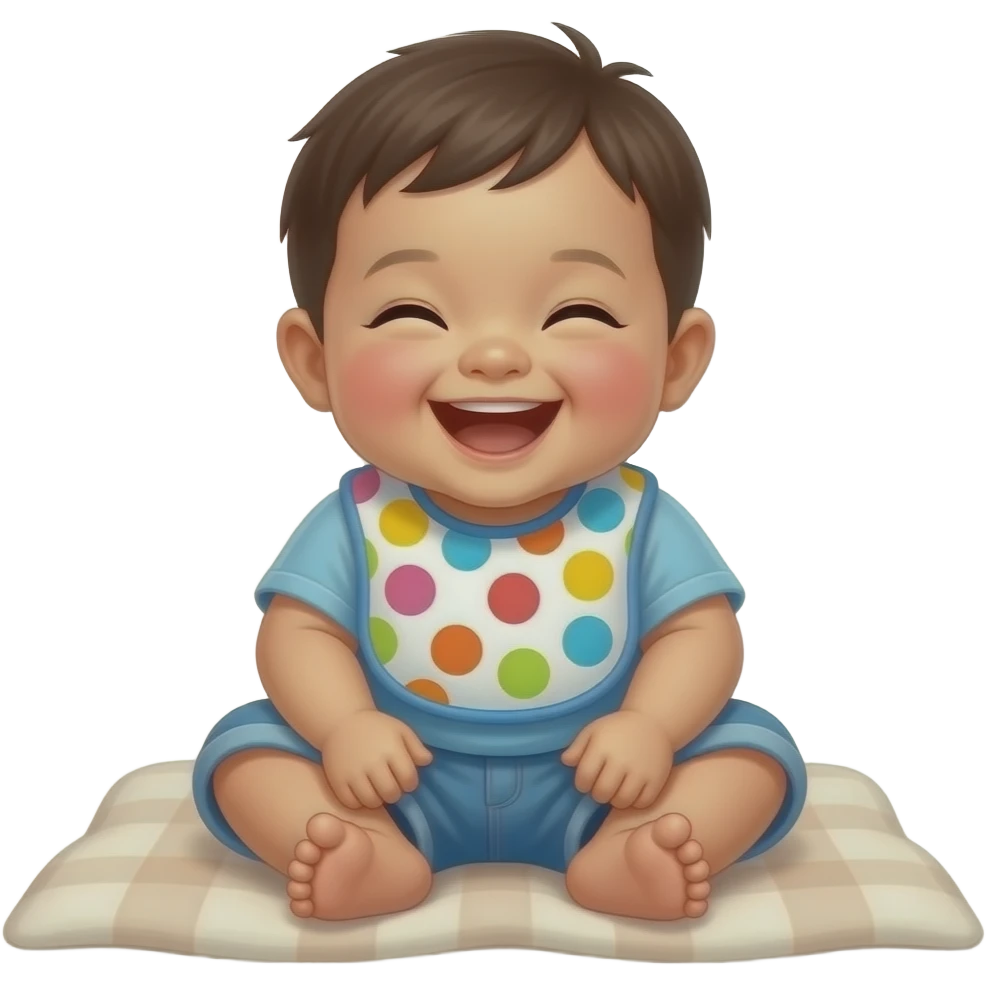 asian baby with colourful Bib emoji
