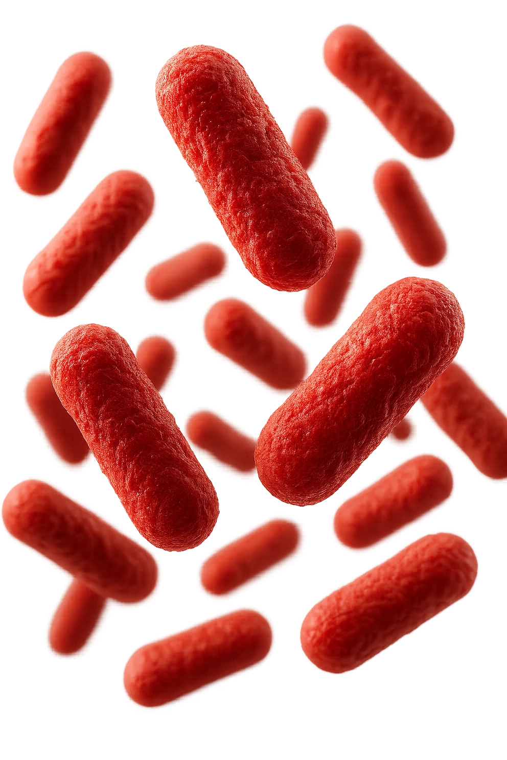 batteri intestinali anatomici realistici rossi fluttuano in aria, iperrealistico 4k emoji