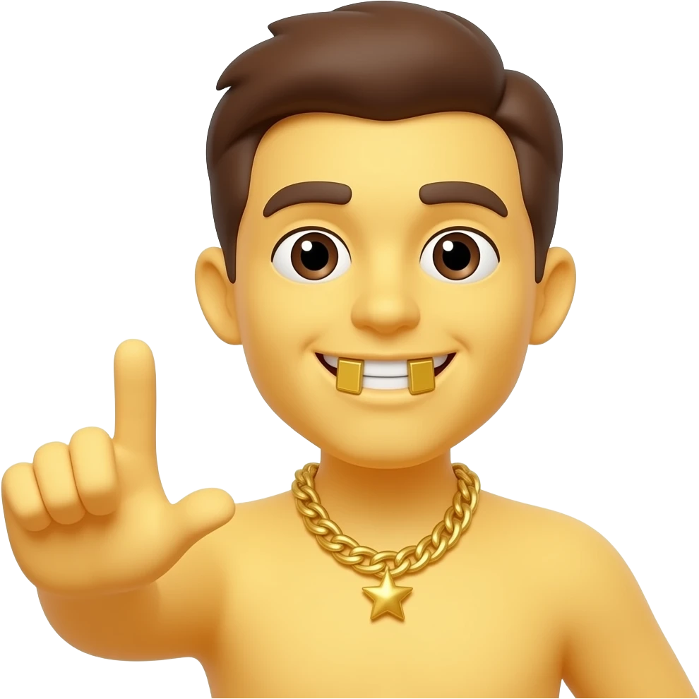 Normal yellow imoji showing his teeth with his hand his teeth have gold grills emoji