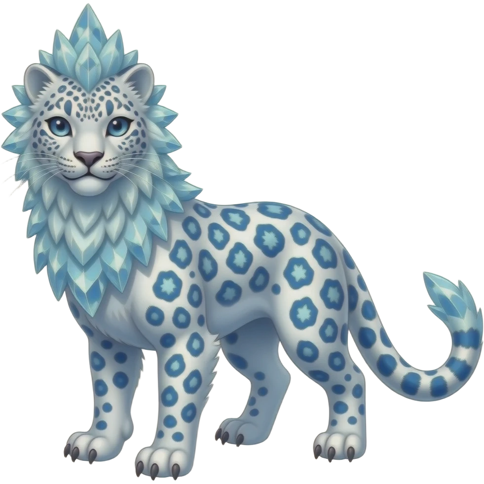 Shiny futuristic glacial icy feathery beautiful gorgeous snow-leopard-velociraptor-Absol-Charizard-Hybrid emoji