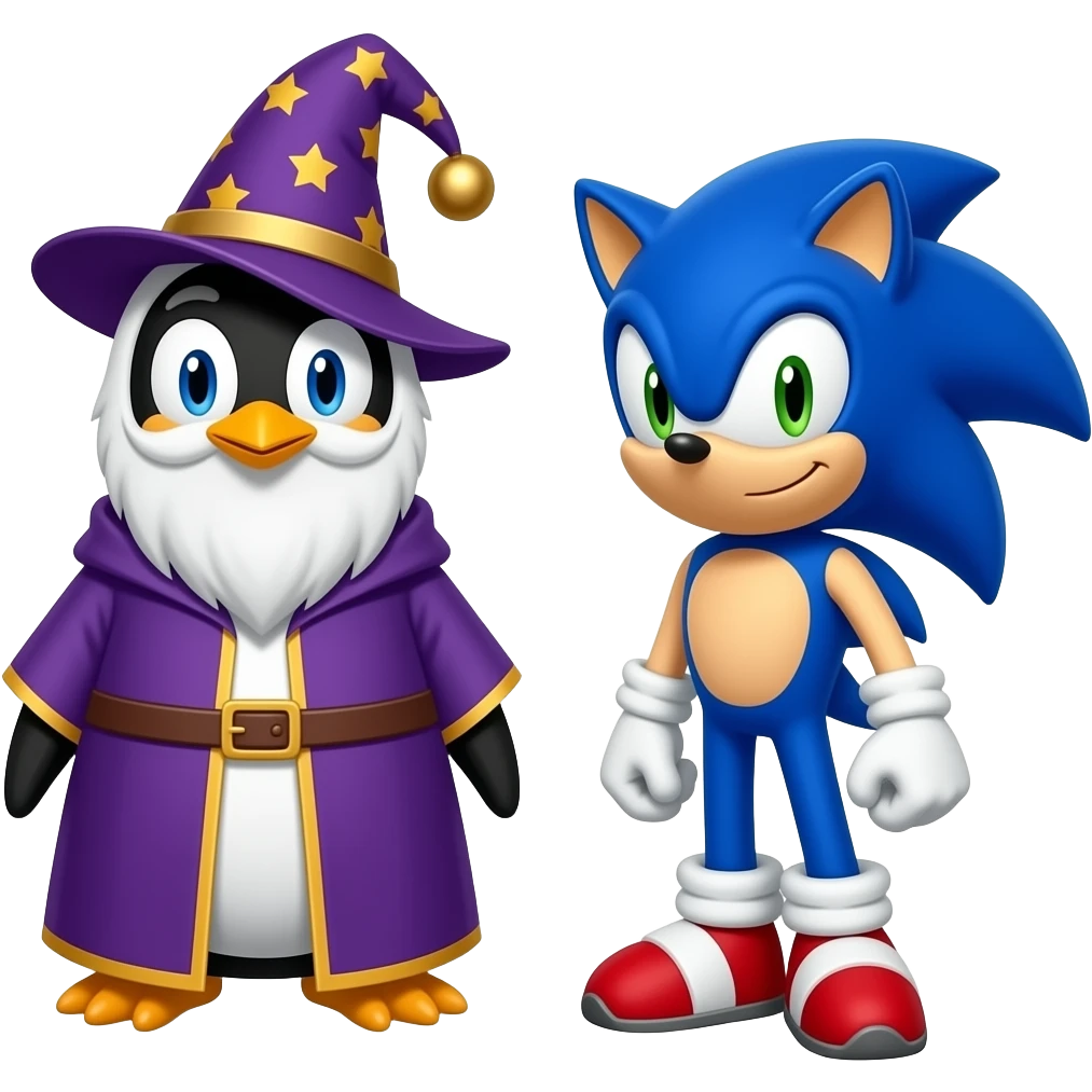 Penguin wizard with sonic the hedgehog emoji