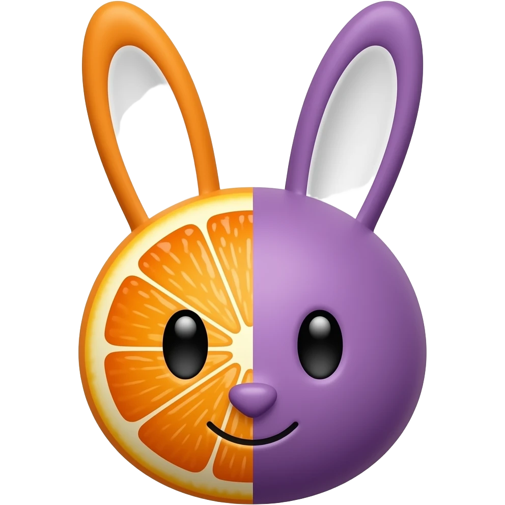 Orange half purple rabbit face white earholes emoji