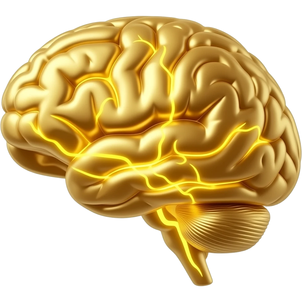 visible glowing gold brain inside, neural connections lighting up emoji