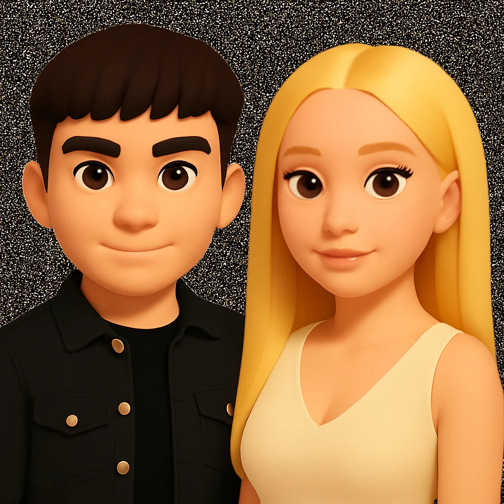 Slightly increase the volume of the upper body of the girl, slightly turn her to face forward, and make the skin color uniform. Maintain the cartoon style as in the reference image. emoji
