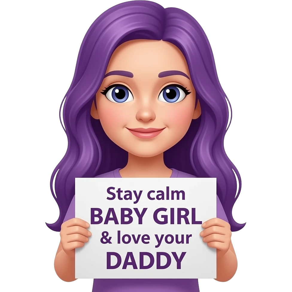 girl with long purple hair with a Stay calm BABY GIRL & love your DADDY sign emoji