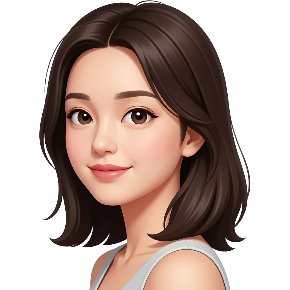 memoji style dark brown hair korean lookng over shoulder emoji