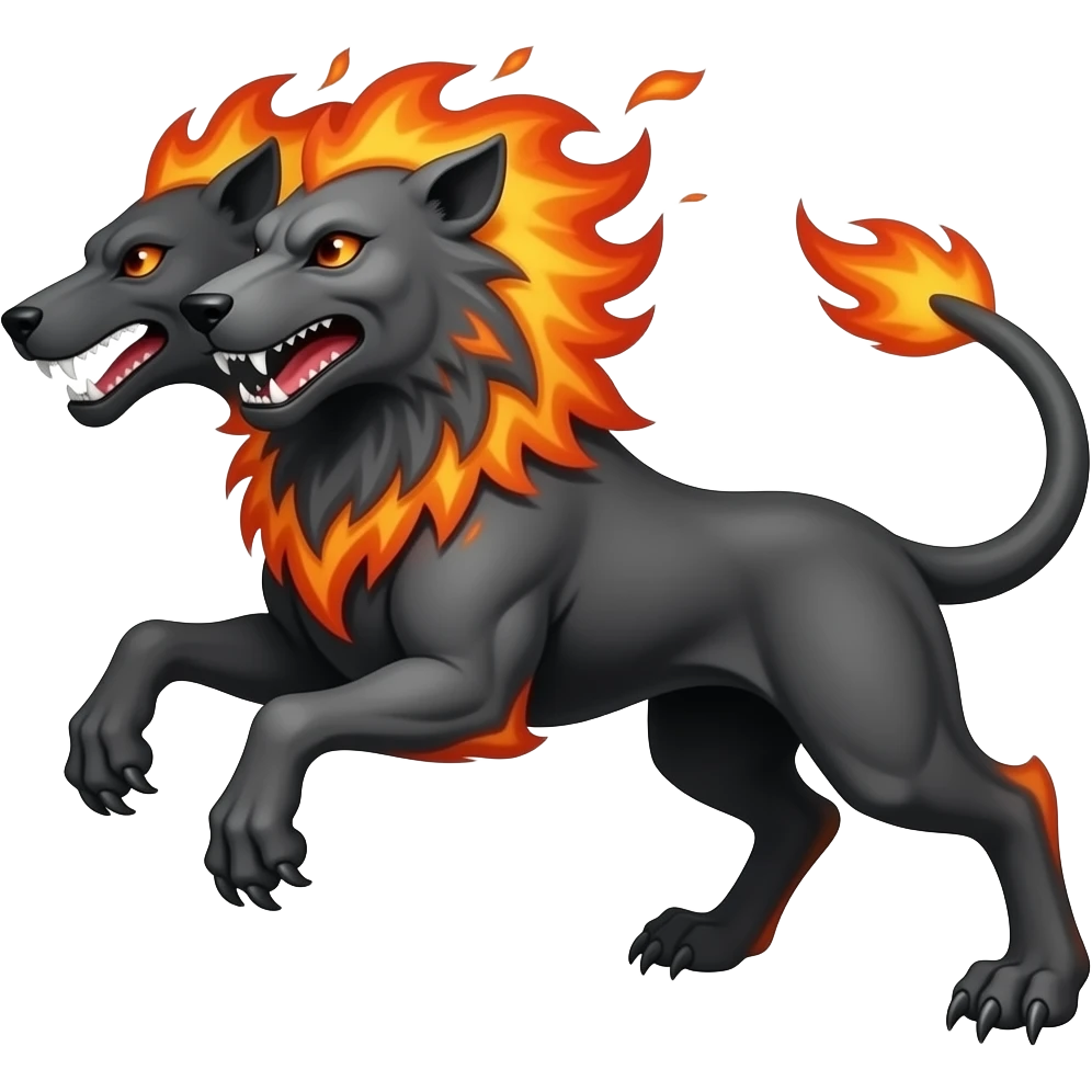 steampunk - cerberus, a three-headed evil flaming dog - jumping - that guards the gates of the underworld emoji