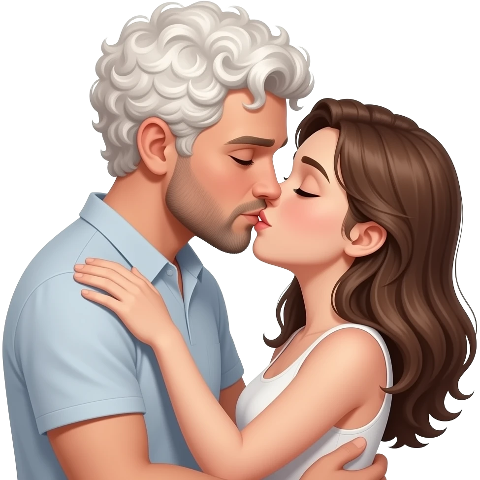 Realistic white man super short curly hair with beard kissing passionately and hugging realistic white girl brown hair emoji