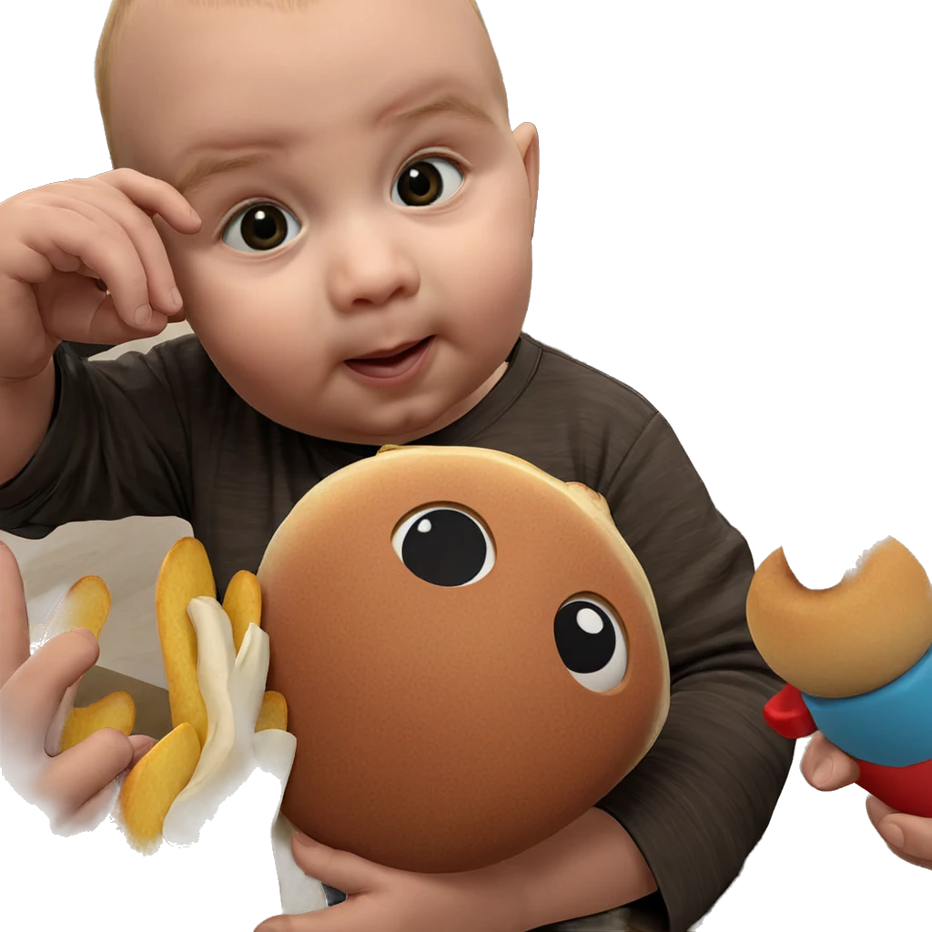 boy holding food and toy emoji
