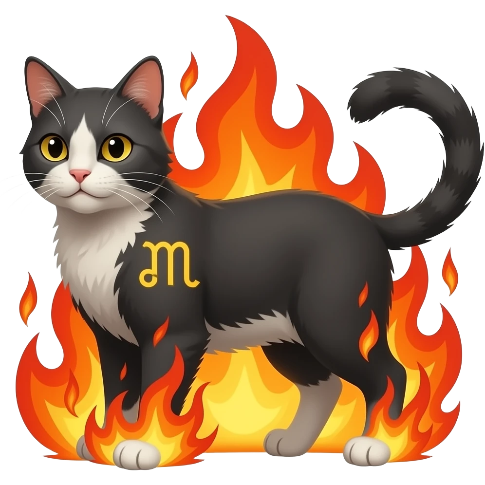 aries cat surrounded by flames emoji