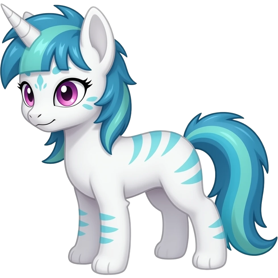 White badass elegant wild beautiful natural cute badass epic anthro modern albino sergal-vernid-creature with cyan mane and magenta eyes with cyan edgy stripes, full body emoji