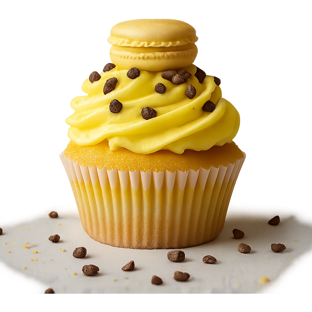 Change the icing to lemon, keep the realistic cupcake and accessories, photorealistic style, transparent background. emoji