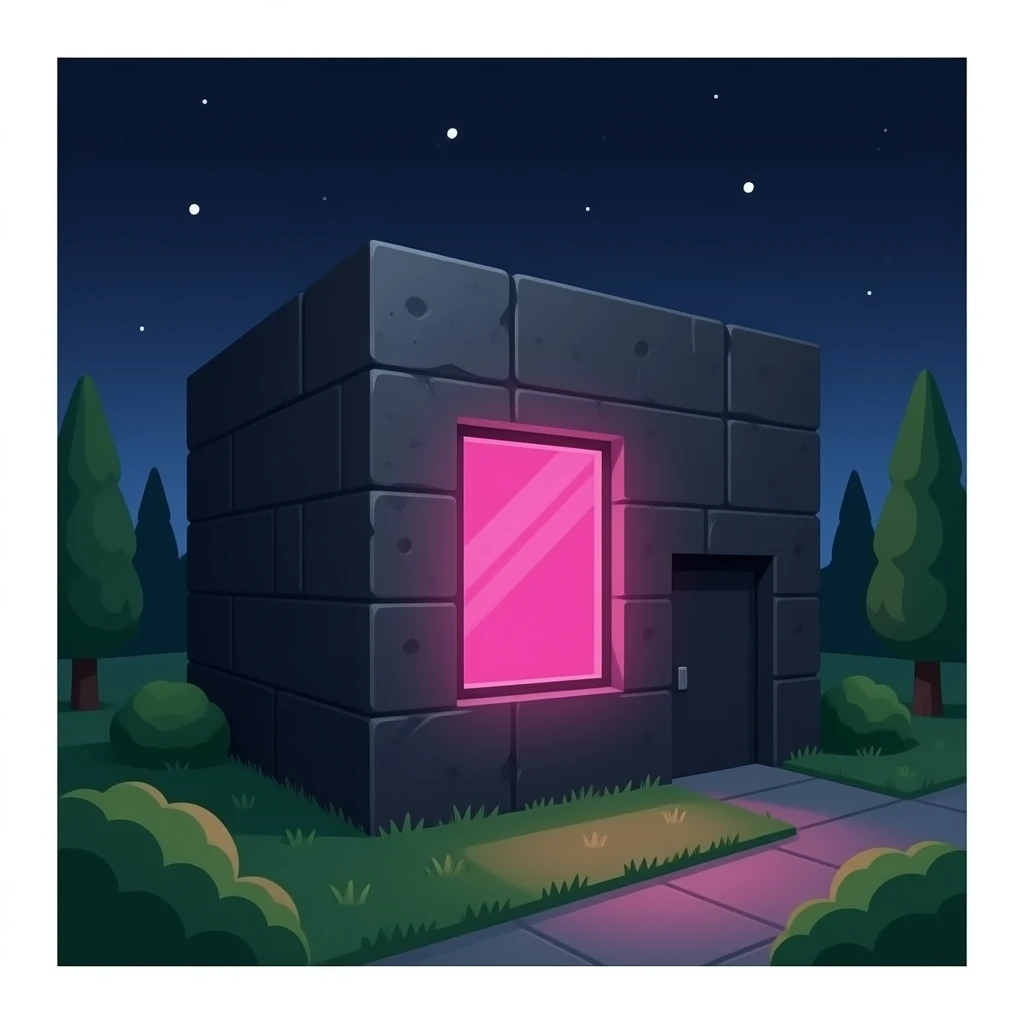fancy black concrete building with pink glowing window, minimalist style emoji