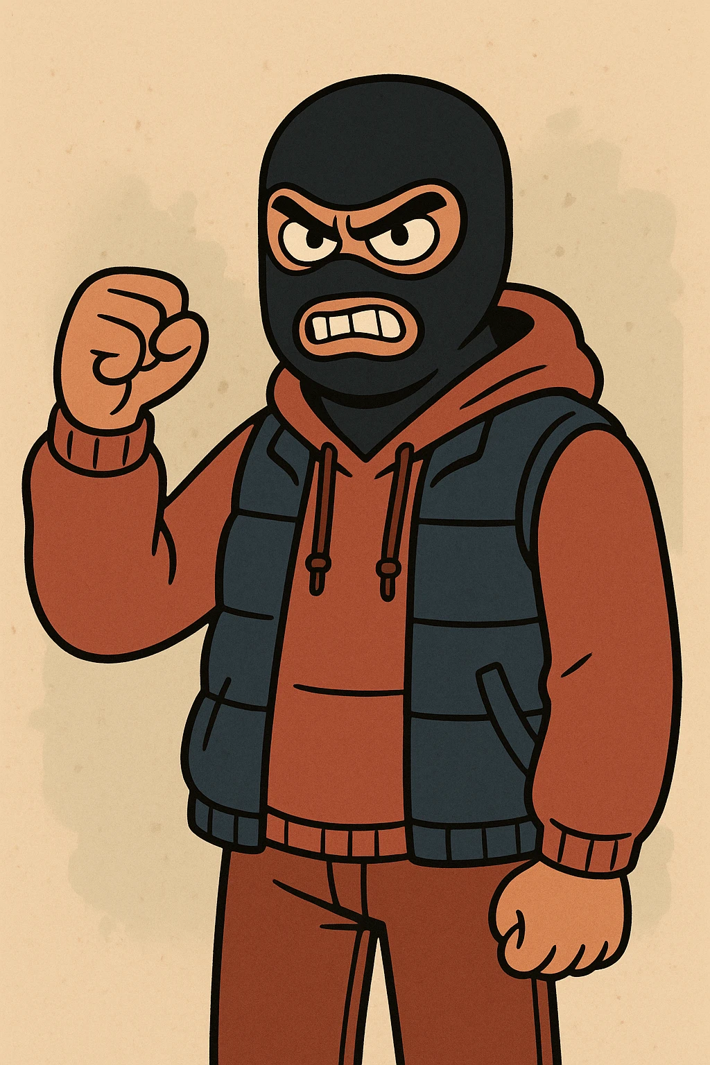 stylized thug character with a shiesty mask, bold colors, urban street style emoji