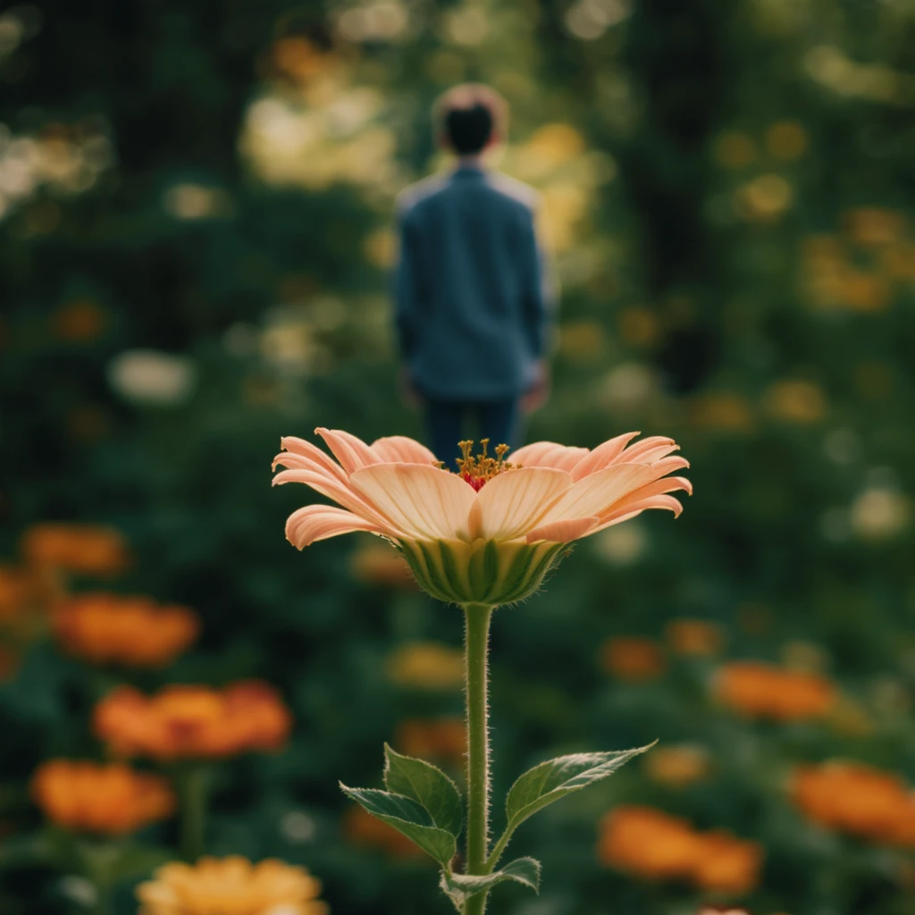 Person peaking from back of the flower with cinematic blur emoji