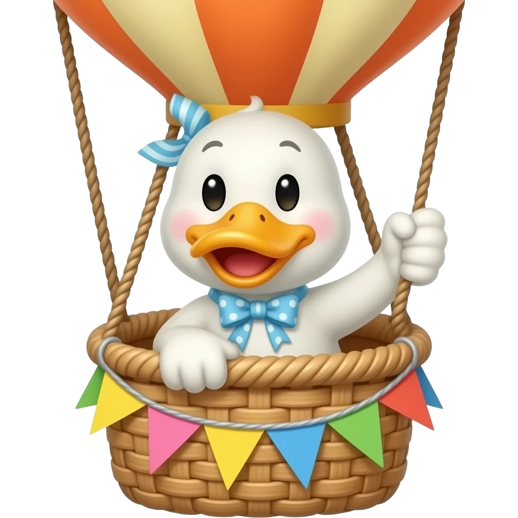 DUCK RIDING IN BASKET OF AIR BALLOON HAPPY BIRTHDAY mADI emoji
