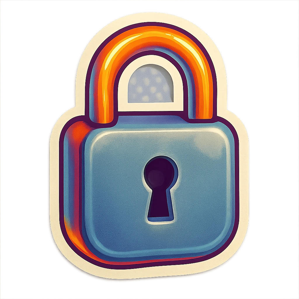 A gray lock sticker in retro stickers style, with a vintage design and bright colors emoji
