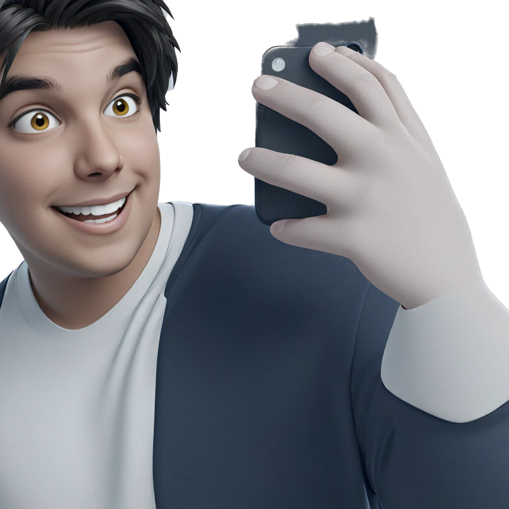 smiling boy taking a selfie emoji