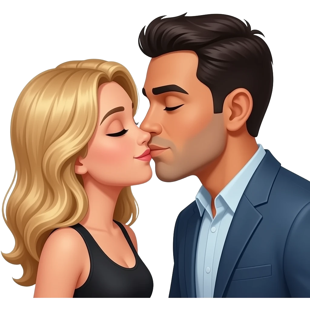 Tall black man kissing Spanish woman blonde hair emoji