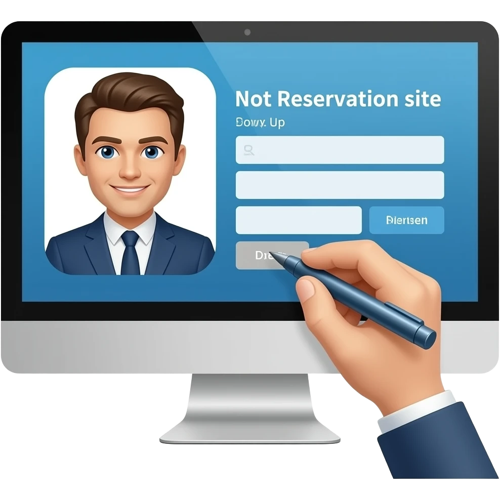 Sign up word with Reservation site wIth computer emoji