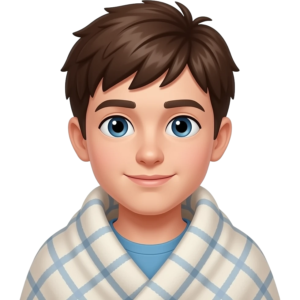 Brown hair, teenage boy covered with a blanket emoji