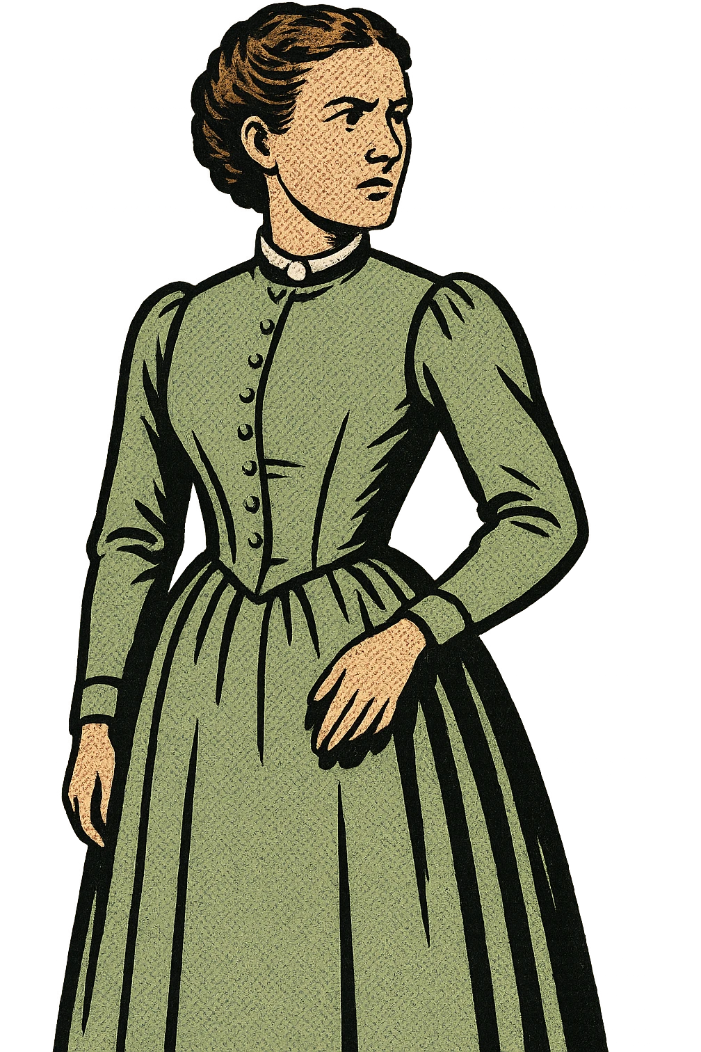 The full body of a victorian lady with brown hair and a light green dress like Sophia Jex Blake emoji