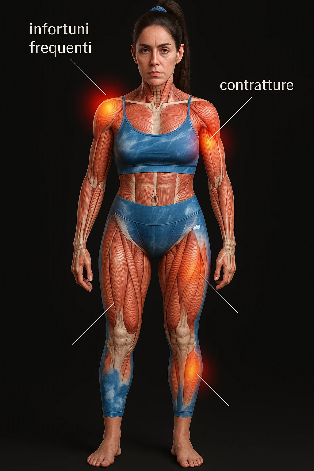 donna con infortuni e contratture frequenti in 3D immagine medica in italiano  emoji