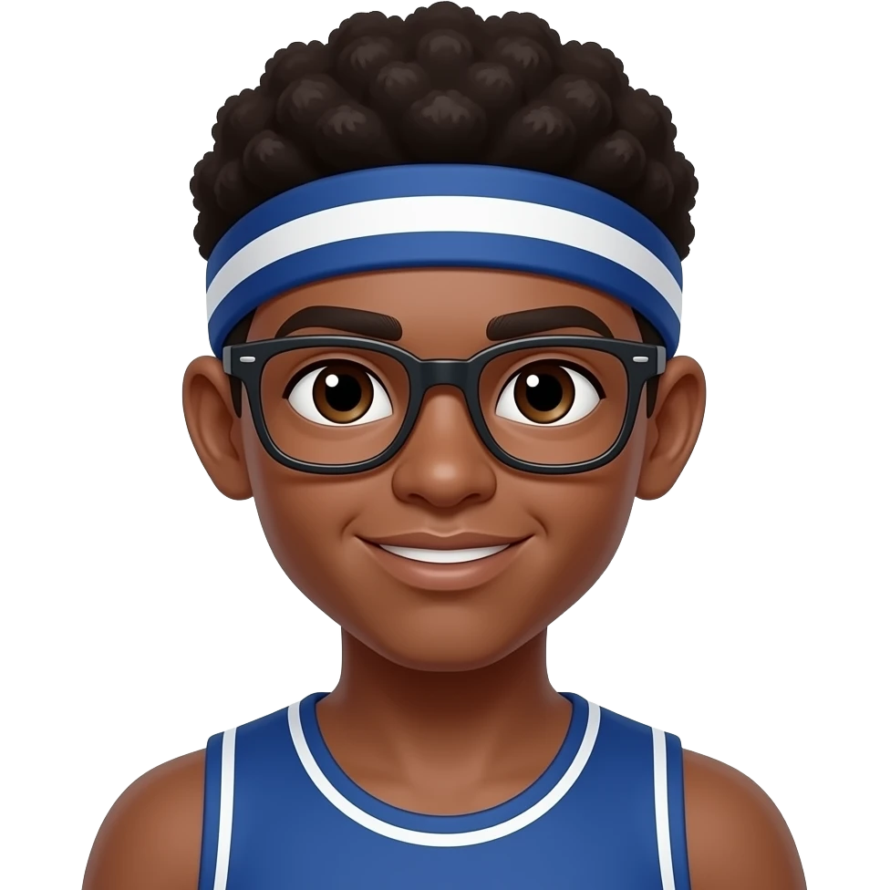 dark skin athele boy with head band wear glasses emoji