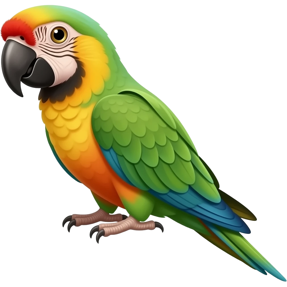 Sun conure parrot but with green wings and a green indian ring neck parrot emoji