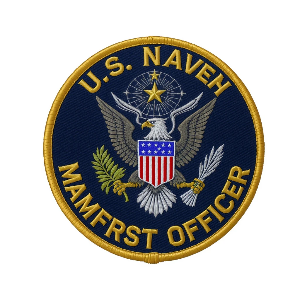 U.S. Navy Petty Officer First Class (E-6) insignia, realistic style, silver eagle perched above three red chevrons, with specialty mark, no background, transparent background requested but opaque used as default for style. emoji