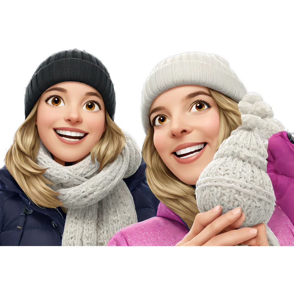 smiling girls in winter hats emoji