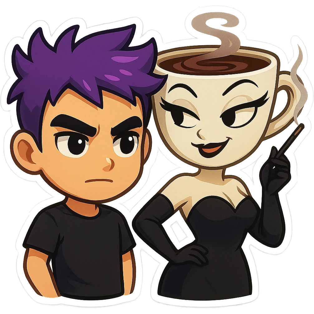 Combine these two cartoon emoji style images as a couple, standing side by side, matching their styles and making them look like a pair. Maintain the chibi stickers style with a transparent background. emoji