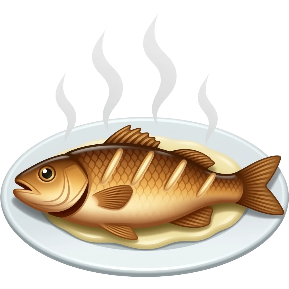 запечена риба димиться   по всій площі апетитно лежачи на тарілці emoji