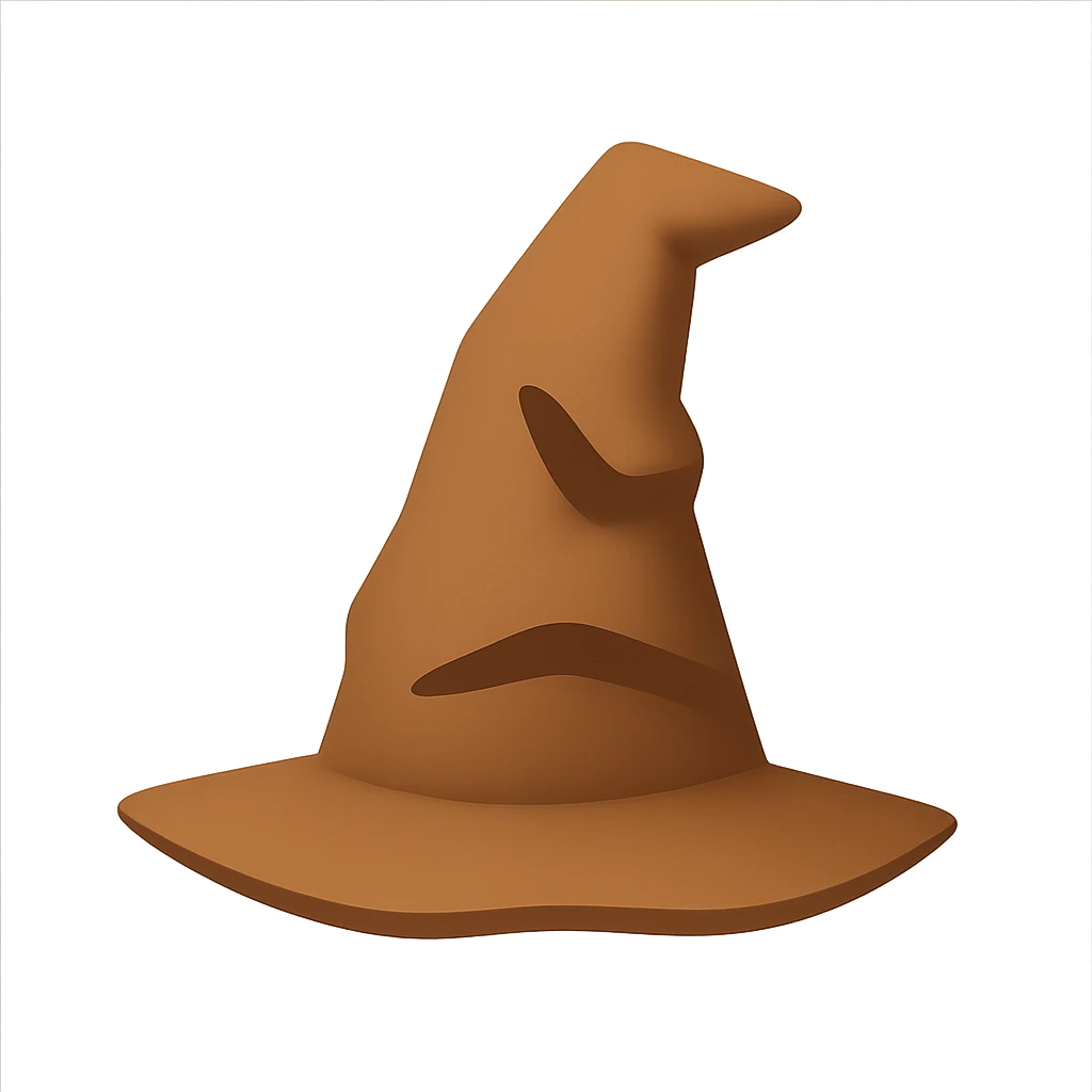 magical Hogwarts hat, color filled style, sharp shadows and highlights without smooth transitions, atmospheric icon emoji