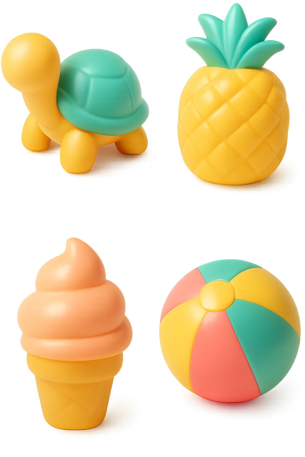 一组可爱的 清凉的 色彩斑斓的 夏天亚洲主题的4个装饰小素材组成 主体不要人类不要有表情  无背景  emoji