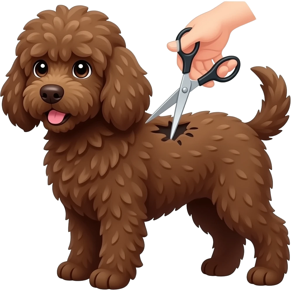 Сделай собаку породы лаготто раманойло ( она должна быть коричневая) и она должна быть на грумминге (давай изобразим груминг, как ножницы) emoji