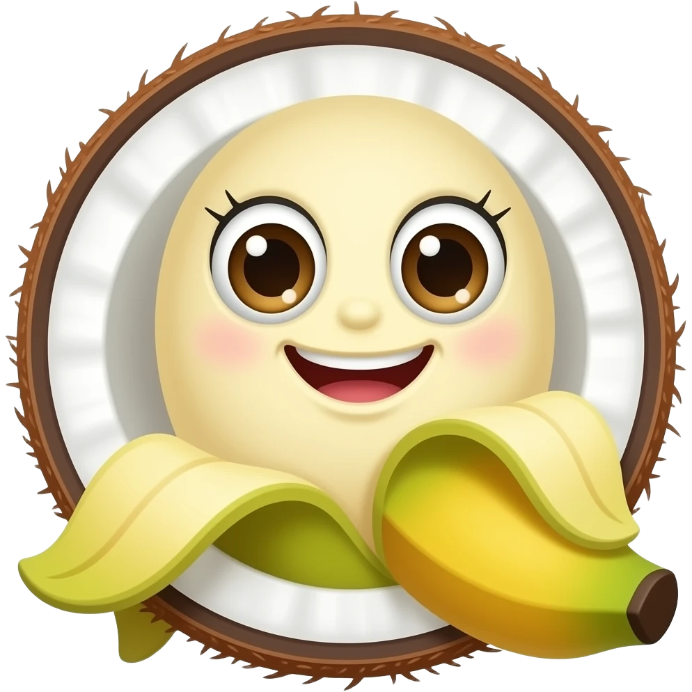 A funny coconut-banana hybrid emoji. emoji