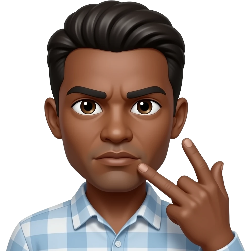 A light skinned serious face with the 1 and second finger held up to the right esr and the tumb held on the lips like a phone emoji