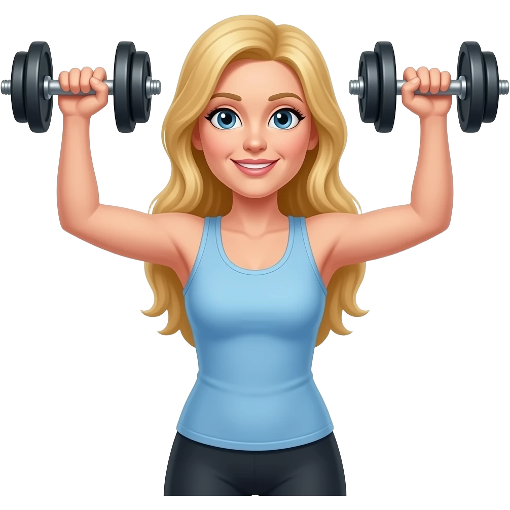 50 year old long blonde hair woman lifting dumbbells emoji