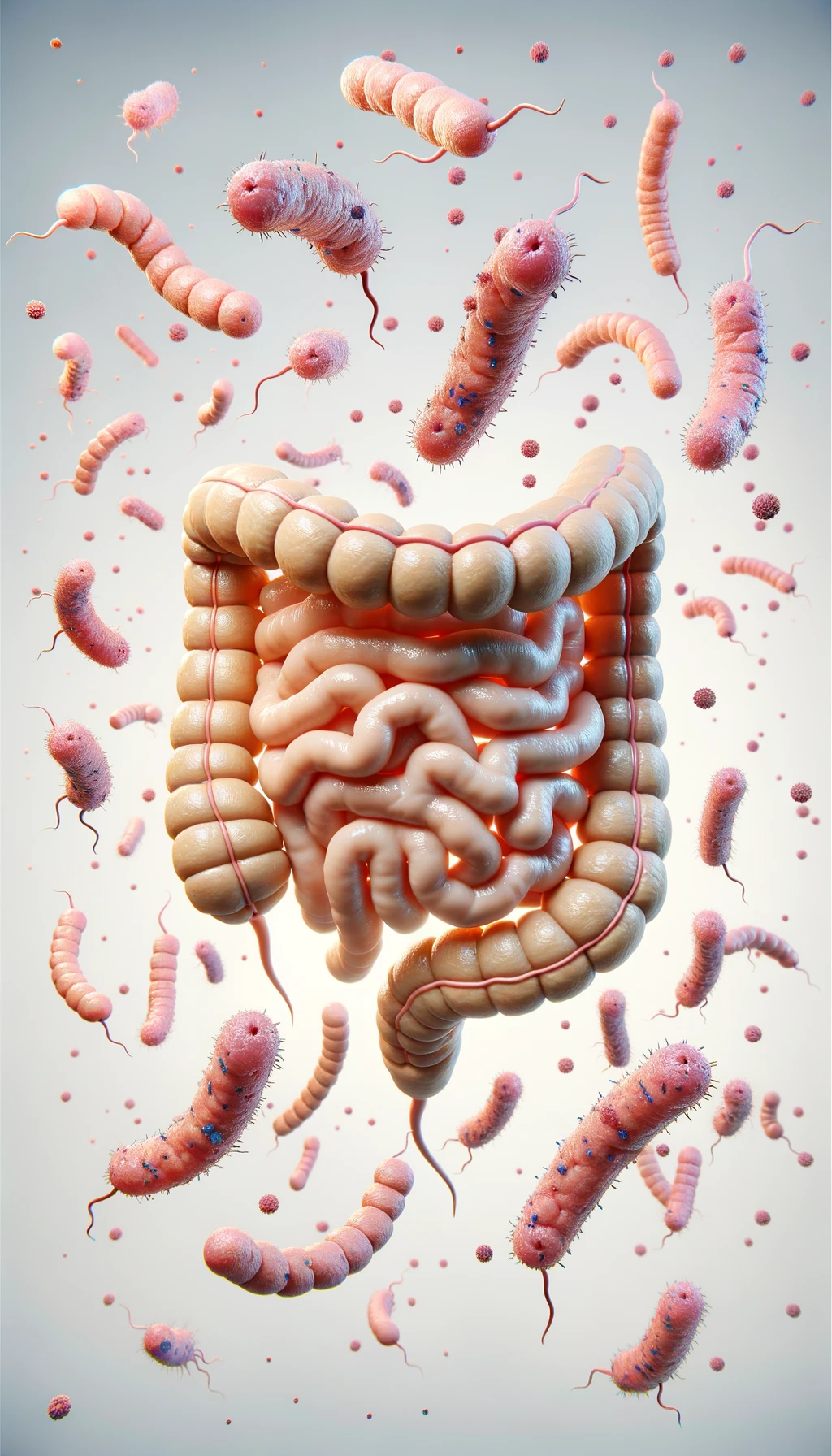 batteri intestinali anatomici fluttuano in aria, iperrealistico 4k, isolato su sfondo bianco emoji