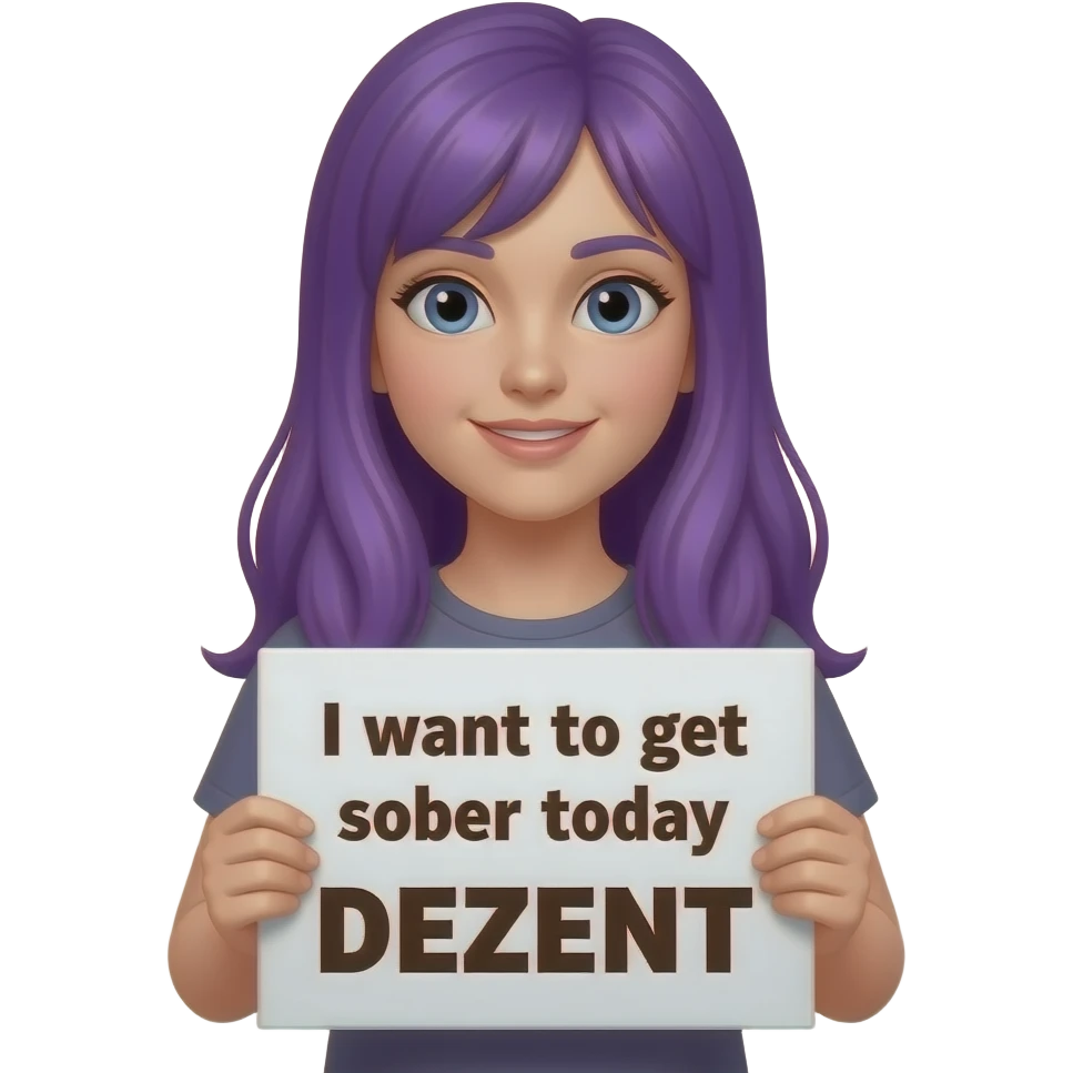 girl with long purple hair holding a Ich möchte mich heute DEZENT ALKOHOLISIEREN sign emoji