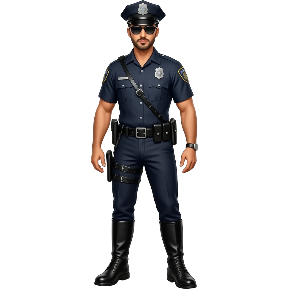 Sexy Arab man wearing state trooper uniform and high black leather boots sunglasses emoji