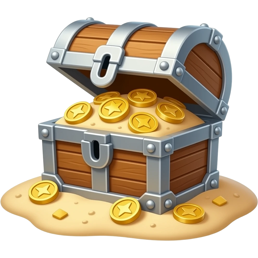 The treasure lies on the sand. emoji