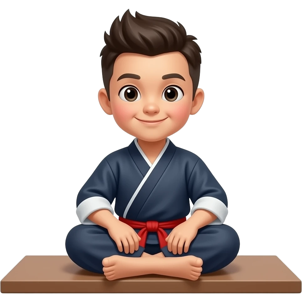Kungfu kicsitting on counter, one leg folded up, relaxed casual posture, slight smile emoji