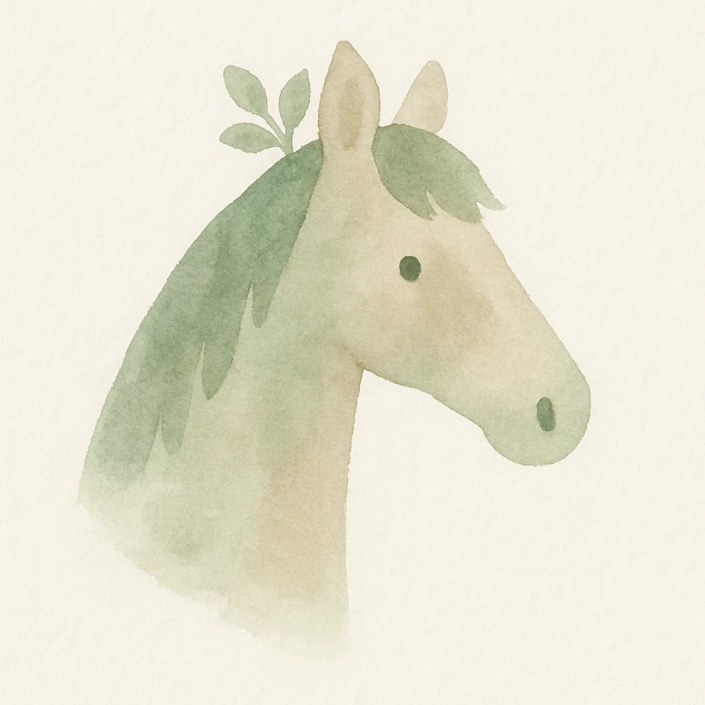 cute forest horse head, soft brush strokes, green and brown tones, whimsical look emoji