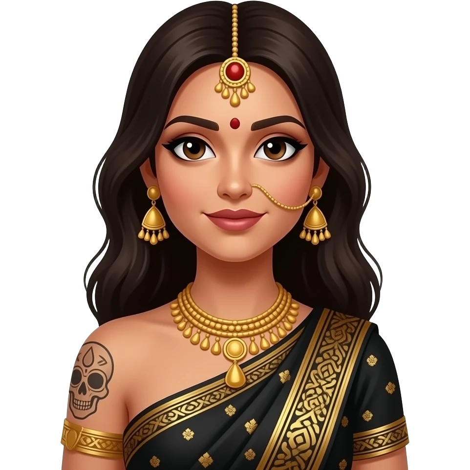 gypsy skull woman, black and gold, indian, hindu emoji
