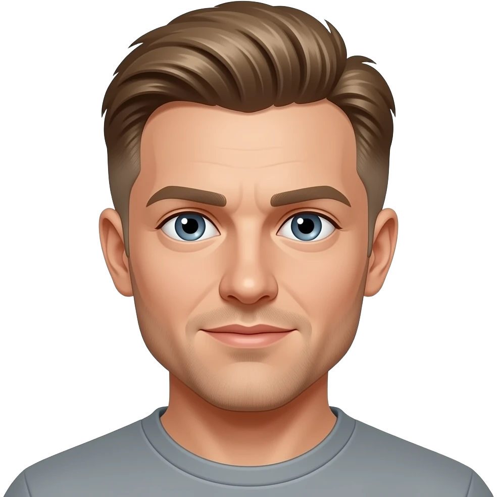 Mavi gri arası gözlü açık kumral açık tenli erkek saçları ortalama saçları tape fade emoji