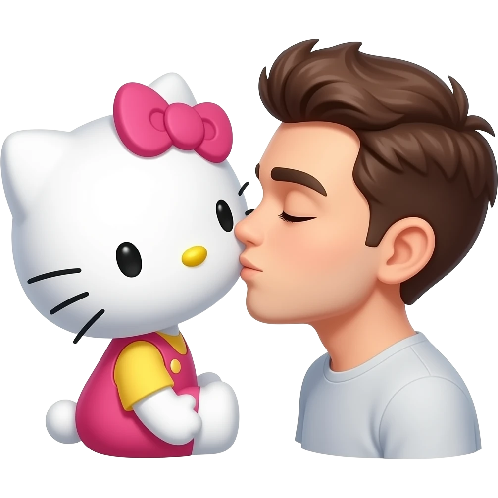 헬로키티랑 남자헬로키티 커플 볼뽀뽀, 오른쪽 남자헬로키티는 리본 없이 emoji