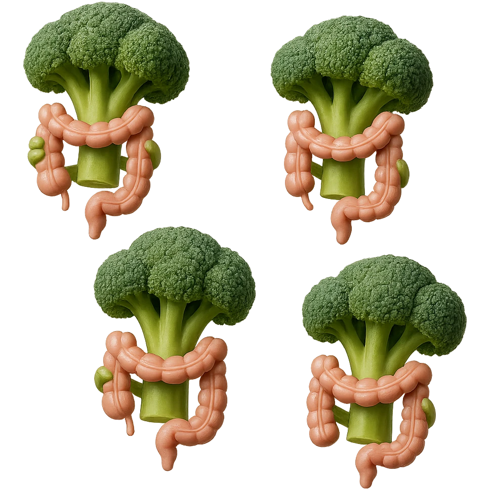 broccoletti stile emoji iphone fluttuano in aria stringendo in mano un pezzo di colon intestinale, iperrealistico 4k emoji