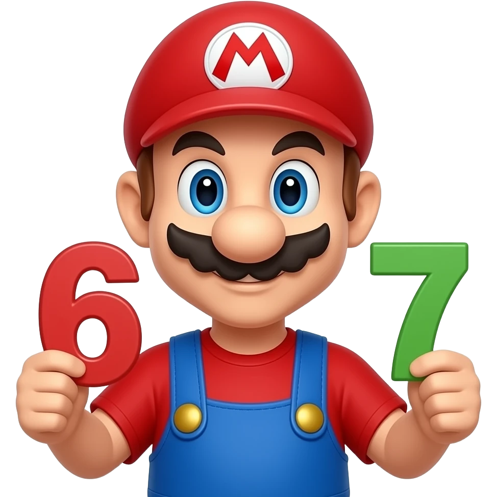A cool emoji with a red cap and his two hands have the letter 6 and 7 on them 6 on left and 7 on right emoji